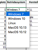 Dropdownliste am Beispiel des Betriebsystems