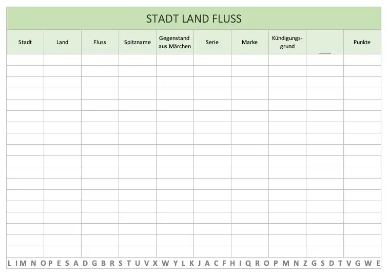 Stadt Land Fluss mit lustigen Kategorien