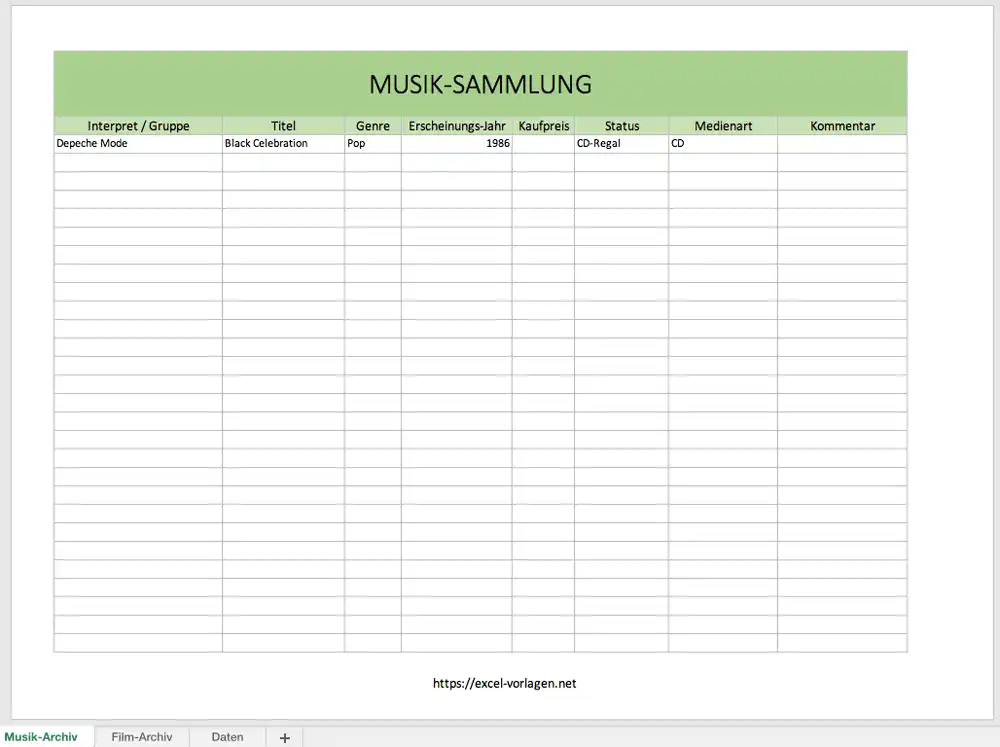 Excel Musikdatenbank