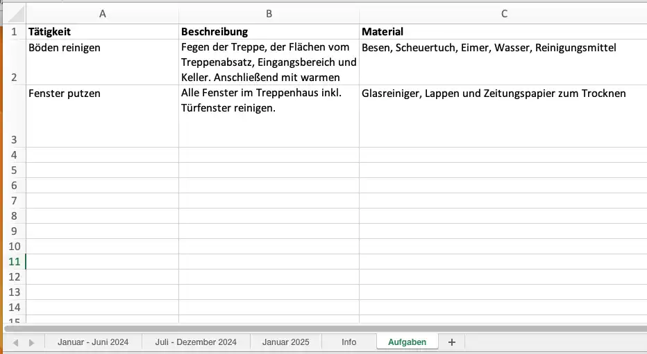 Aufgaben im Putzplaner definiert