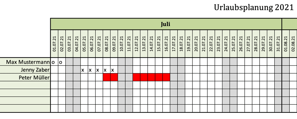 Urlaubsplaner digital mit Excel