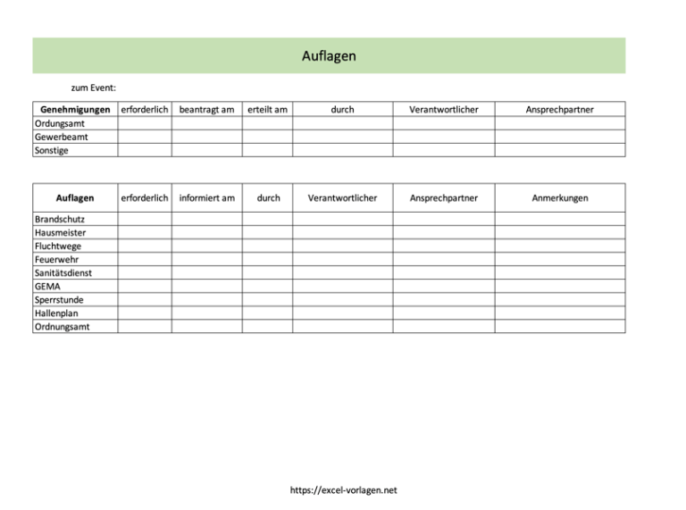 Veranstaltungsplanung Excel Vorlage