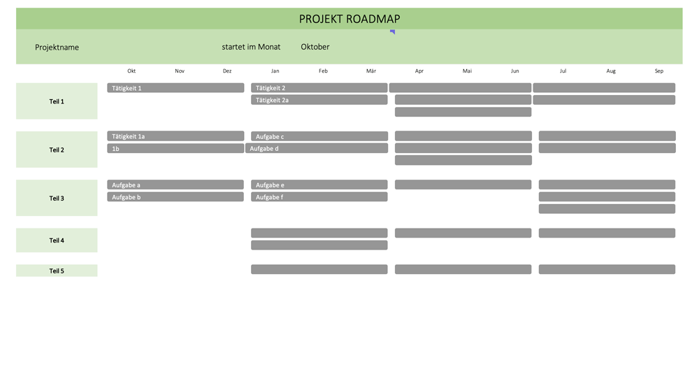 Vorschau auf die Excelvorlage Roadmap