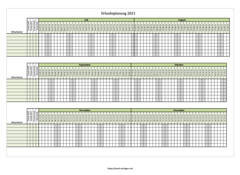 Urlaubsplaner 2021 kostenlose Excelvorlage