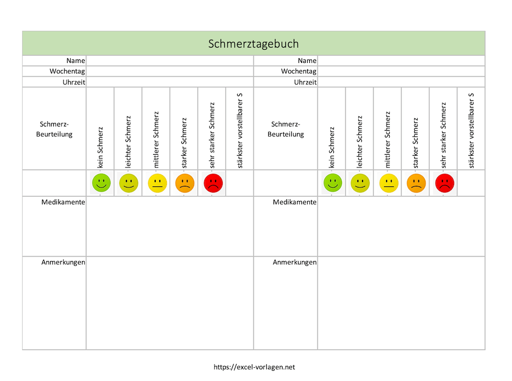 Schmerztagebuch mit Smileys