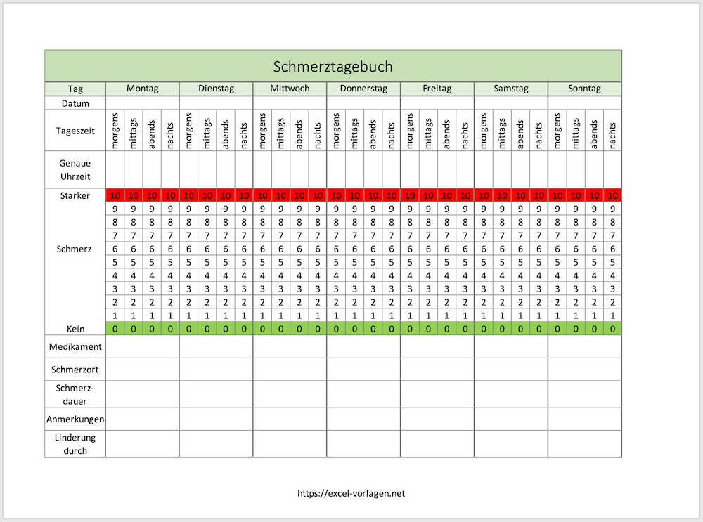 Schmerztagebuch Zum Ausdrucken