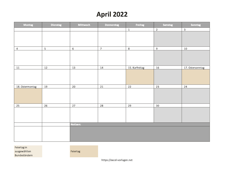 Monatsplaner für 2022