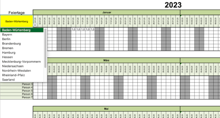 Urlaubsplaner 2023 Kostenlose Excelvorlage