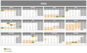 Excel Jahreskalender 2024 (inkl. Schulferien)