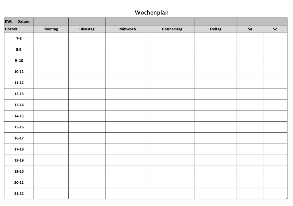 Allgemeiner Wochenplan