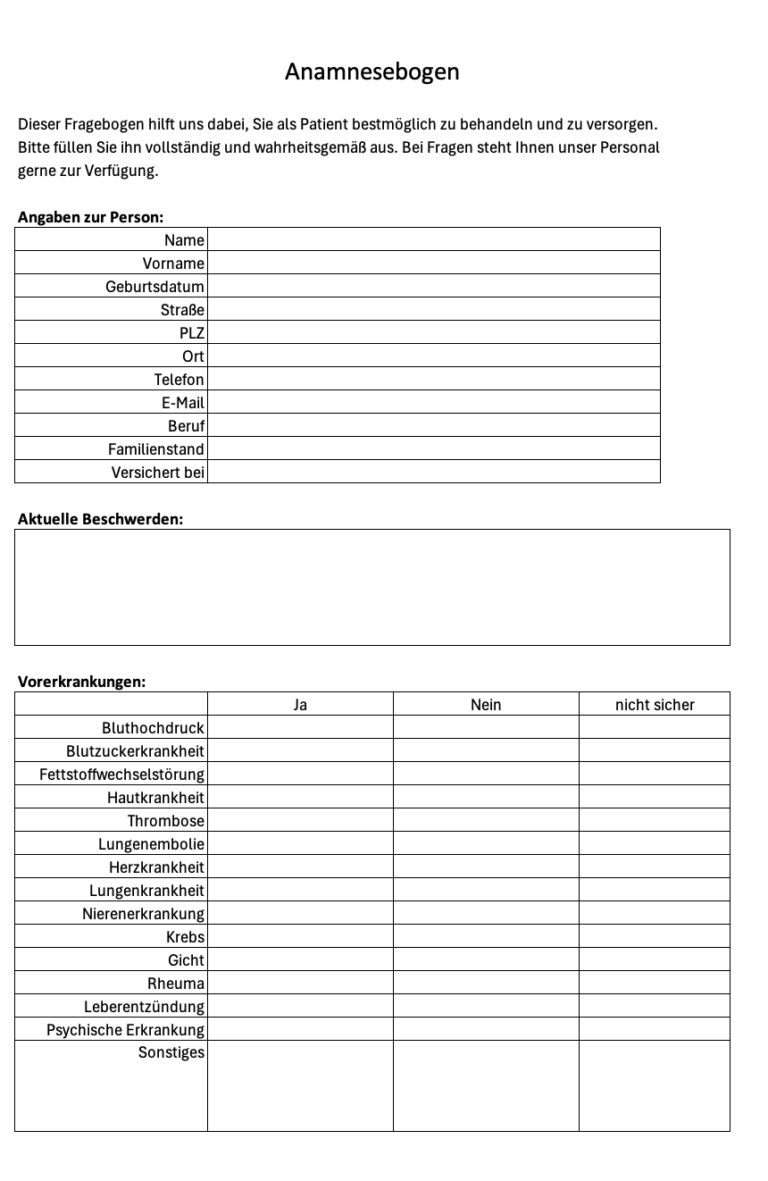 Anamnesebogen: Vorlage Als Kostenloser Download (Excel & PDF)