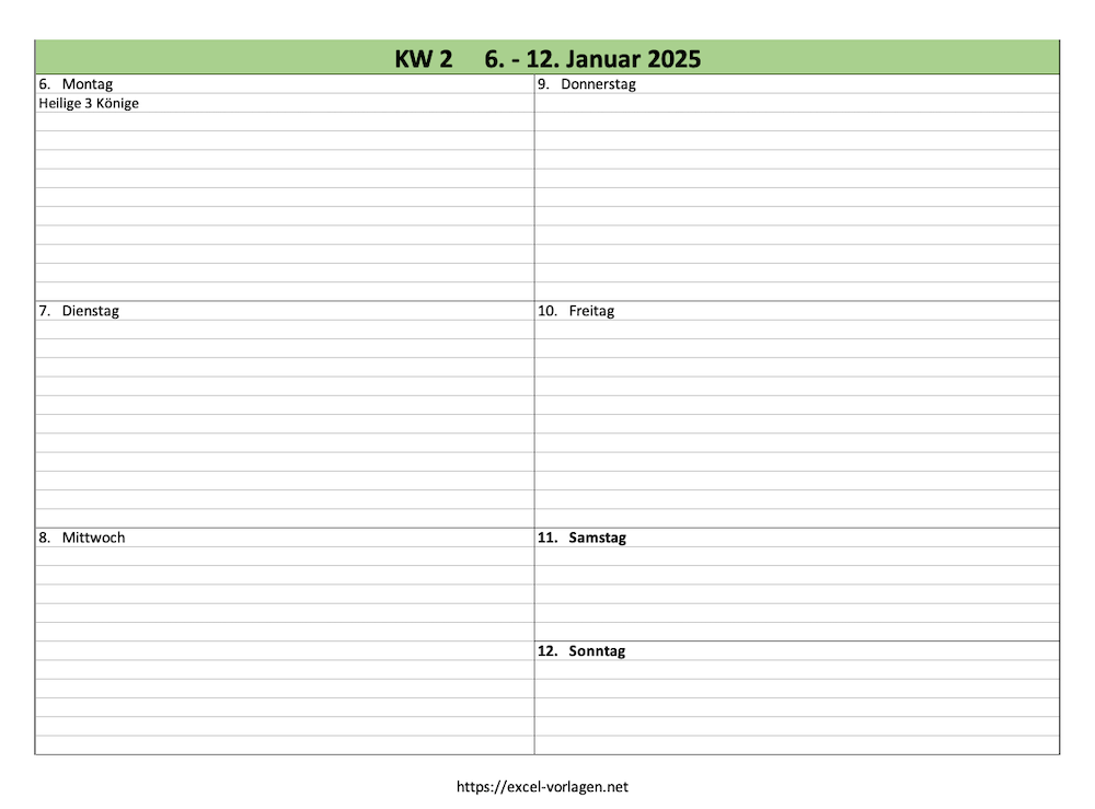 Wochen Kalender Excel 2025