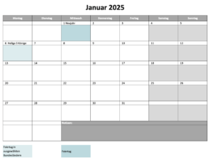 Monatskalender 2025 [Excelvorlage & PDF kostenlos!]