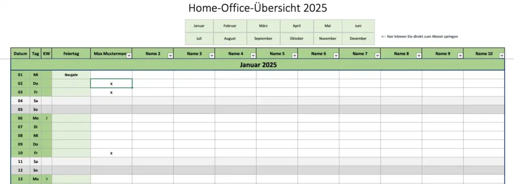 Bildschirmfoto des Home-Office-Planers