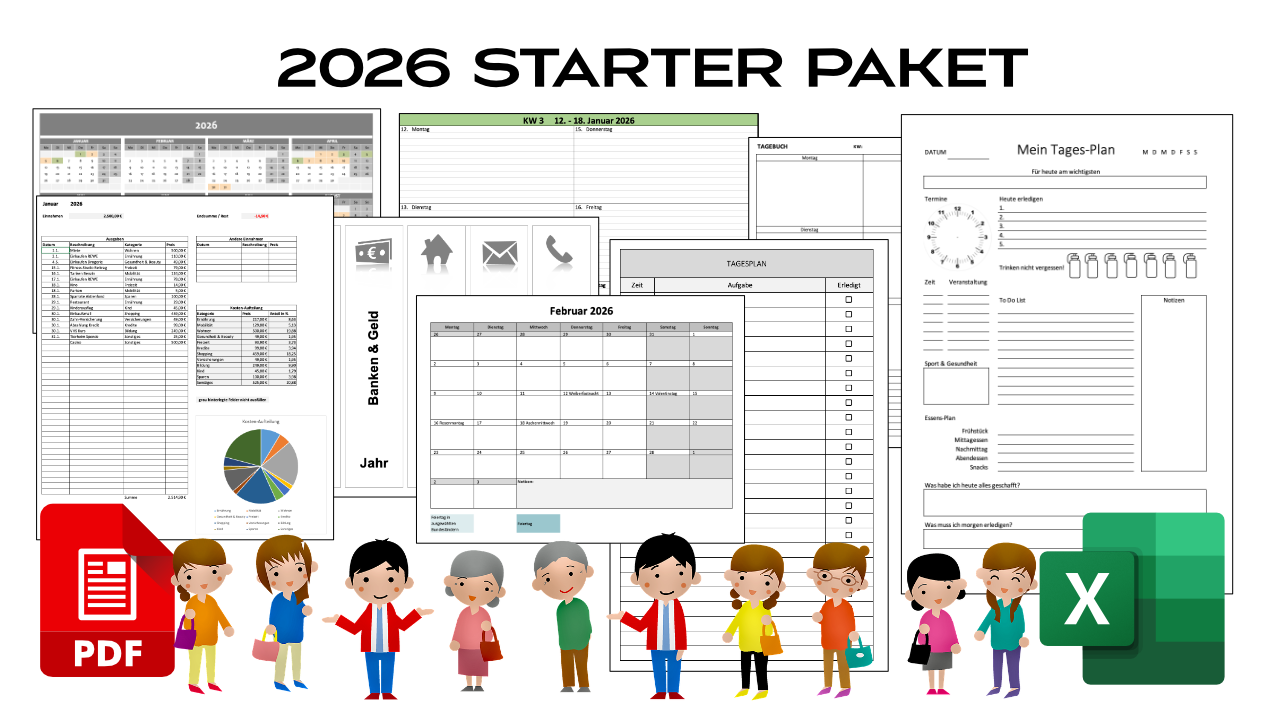 Headerbild für Verkaufsseite "Excel Starter Paket 2026"