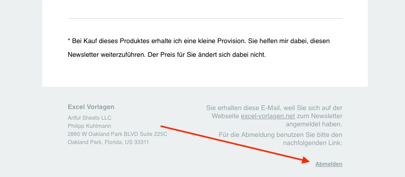 Abmeldung vom Newsletter über "Abmelden" in der E-Mail direkt