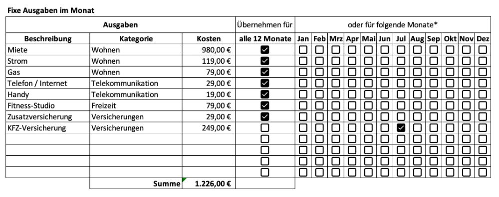 Fixe und unregelmäßige Ausgaben erfassen mit dem Haushaltsbuch PRO