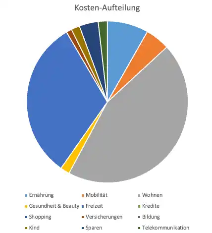 Kosten-Aufteilung in Kategorien dargestellt in einem Torten-Diagramm in Excel (Screenshot am Beispiel Januar)