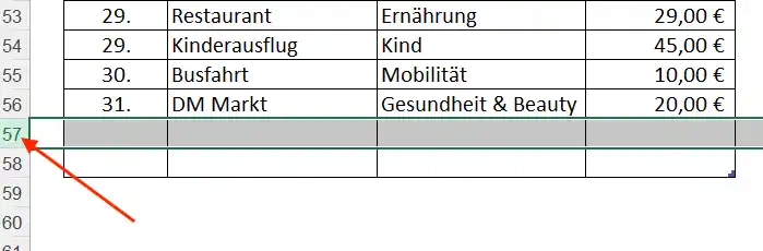 Tabelle der Ausgaben verlängern - Teil 1