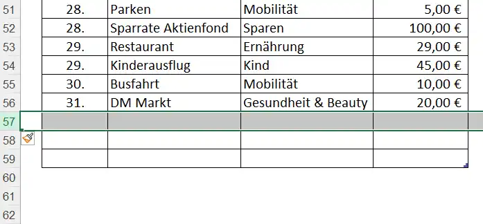 Teil 3 Tabelle verlängern - Endergebnis